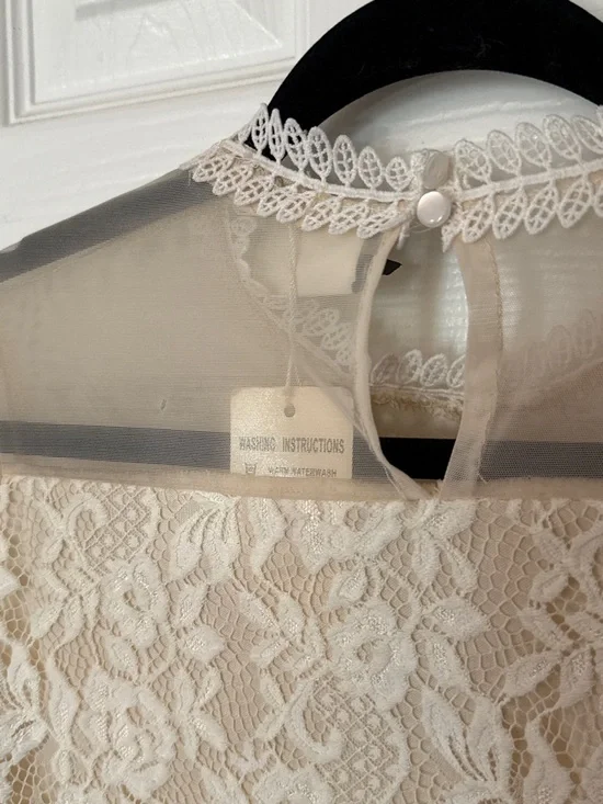 Delicate Lace Overlay Long-Sleeve Top — Cream - Picture 10 of 14